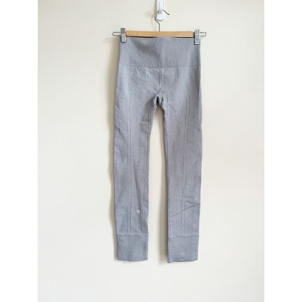 LULULEMON EUC Sz 4 Gray High Rise Thick Cotton Knit Yoga Leggings Cold Weather